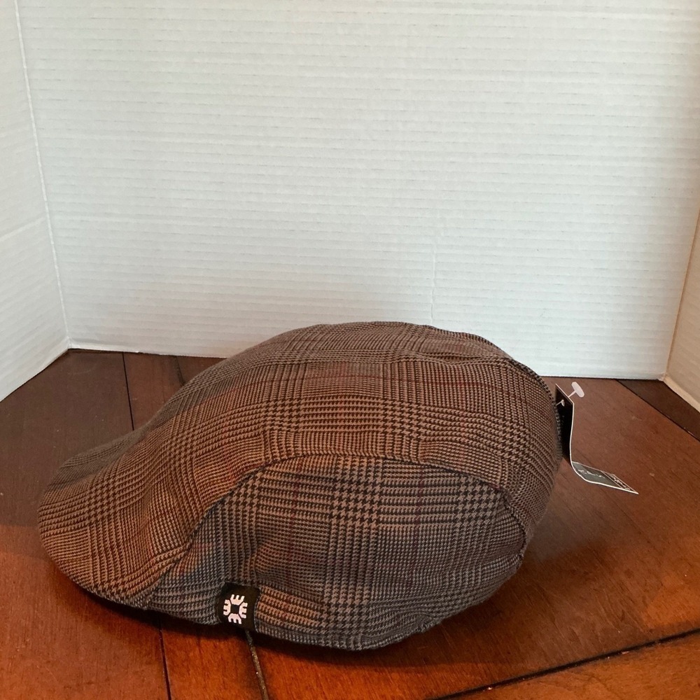 NEW Tribe Stash Newsboy Cap L/XL Brown Plaid Hat with Hidden Pocket Grandpacore